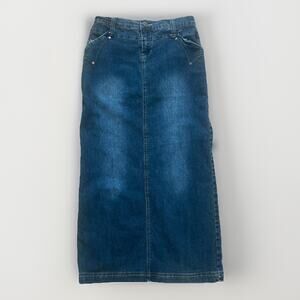 Y2K Denim Maxi Jean Skirt 4 Pocket Button Fly Med Wash Back Slit Sz 5/6 Modest